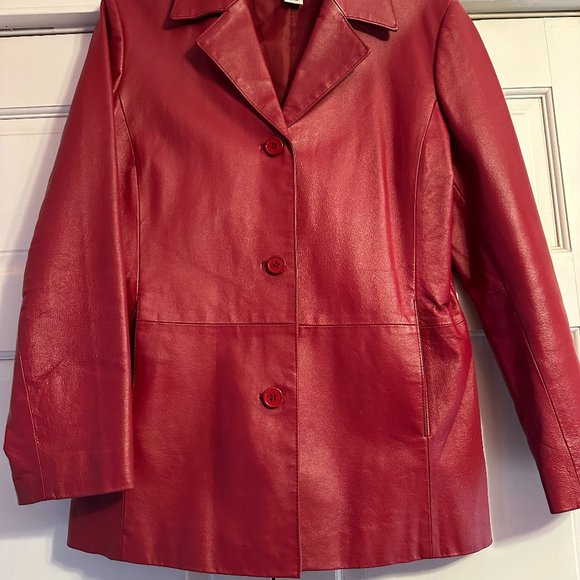 Ruby Red Leather Blazer - Picture 1 of 5